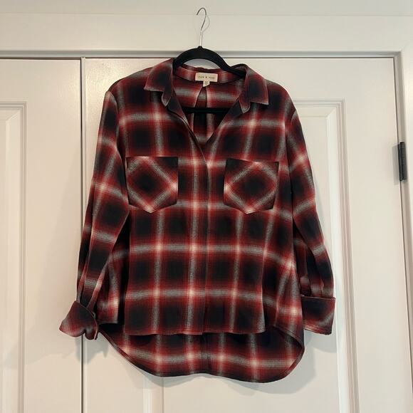 Cloth and Stone Women's Cotton Button Down Flannel Black Red Size M - Picture 1 of 8